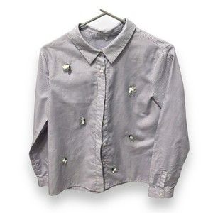 English Factory French Blue and White Striped Embellished Blouse